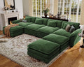 CDCASA 154" Oversized Modular Sectional Sofa, Comfy U-Shaped Cloud Couch w/ 3 Movable Ottomans, 7-Seater Chenille Deep Seat Modern Sofa Couch for Living Room, DIY Combination, Green