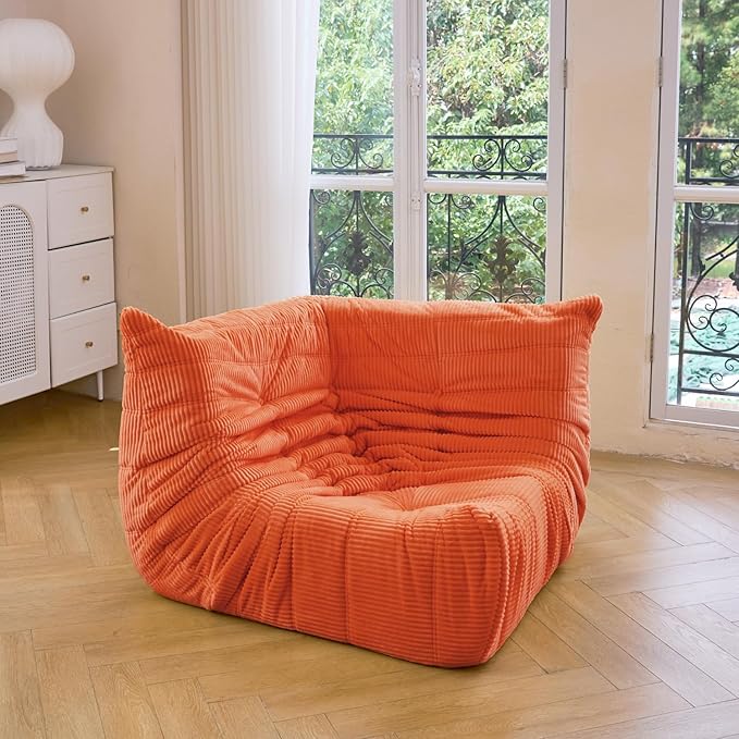 N&V Fireside Corner Chair, Mid Century Armless Floor Sofa, Soft Premium Corduroy Floor Lounge Chair, Foam Sofa Accent Chair for Living Room Bedroom and Office (Tangerine)