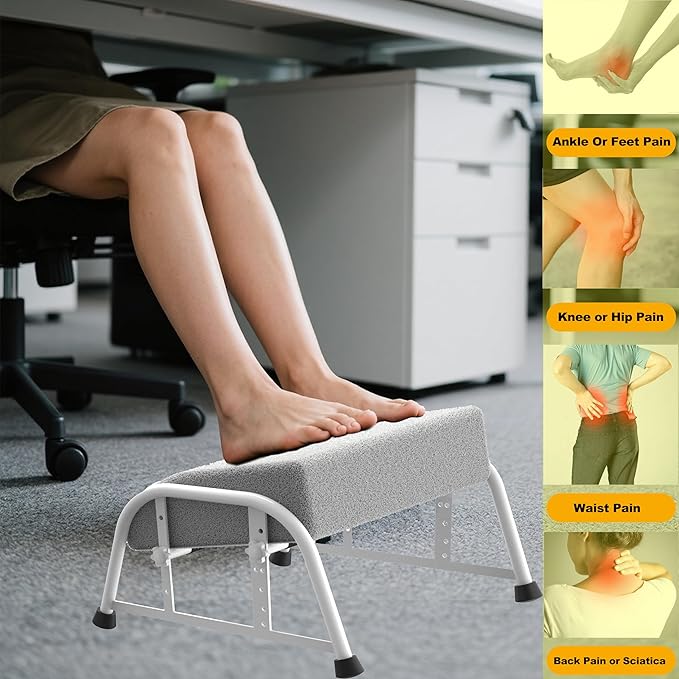 Foot Rest for Under Desk at Work, 10-Level Height Adjustable Ergonomic Foot Stool with Removable Soft Memory Foam Pad, Office & Gaming Desk Accessories for Leg Support（White