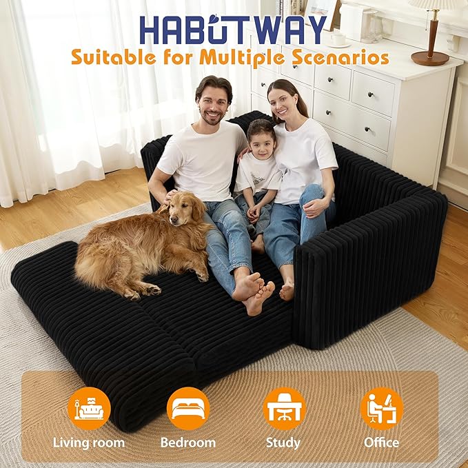 HABUTWAY Folding Sofa Bed, 2 in 1 Convertible Sleeper Chair with Armrest, Portable Fold Out Chair Bed, Comfy Floor Couch, Multi-Functional Lazy Sofa for Living Room Bedroom Dorm Home Office, Black
