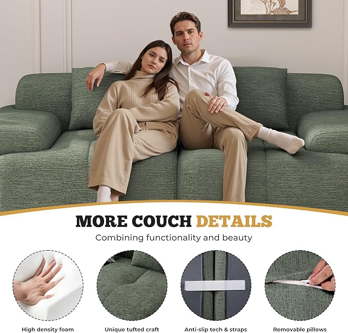 85" Cloud Loveseat Sofa in a Box, Modern Small Couch No Assembly Required, Comfy Deep Seat Boneless Couches for Living Room, Bedroom, Apartment, Green 1 PCS