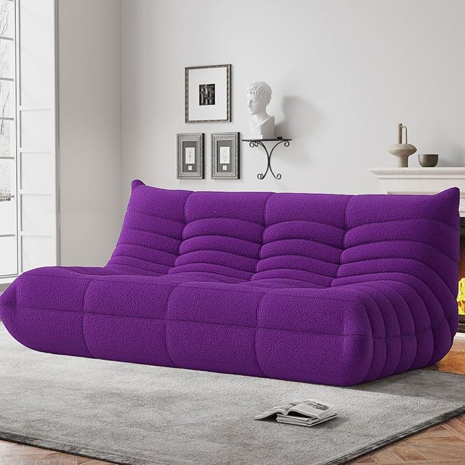 Bean Bag Chairs for Adults, BeanBag Reading Chair Memory Foam Couch 3-Seater, Floor Chair Soft Teddy Material, Comfy Reading Nook Chairs for Bedroom Living Room Office (Purple)