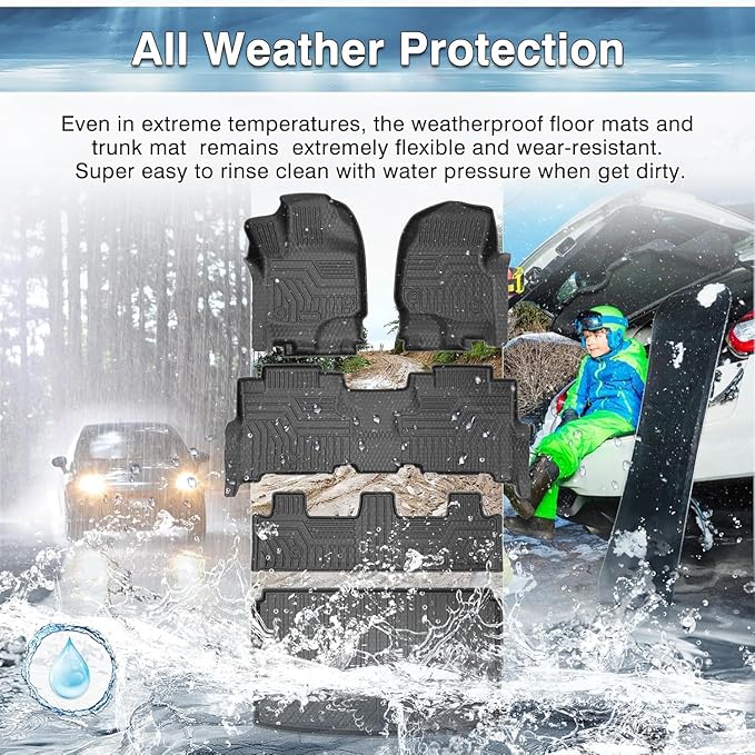 Mixsuper Floor Mats & Cargo Liner for Ford Expedition Max 2018-2024 8 Seats,All Weather TPE Floor Liner Trunk Cargo mat Protectors,Full Set Car Mats for Expedition Max Accessories,Black