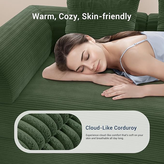 Cloud Boneless Convertible Floor Sofa Bed, 70" 4-in-1 Foldable Compressed Loveseat Lounge Sleeper 2 Seater Couches, High-Density Sponge & Corduroy Fabric Futon Daybed for Living Room Bedroom(Green)