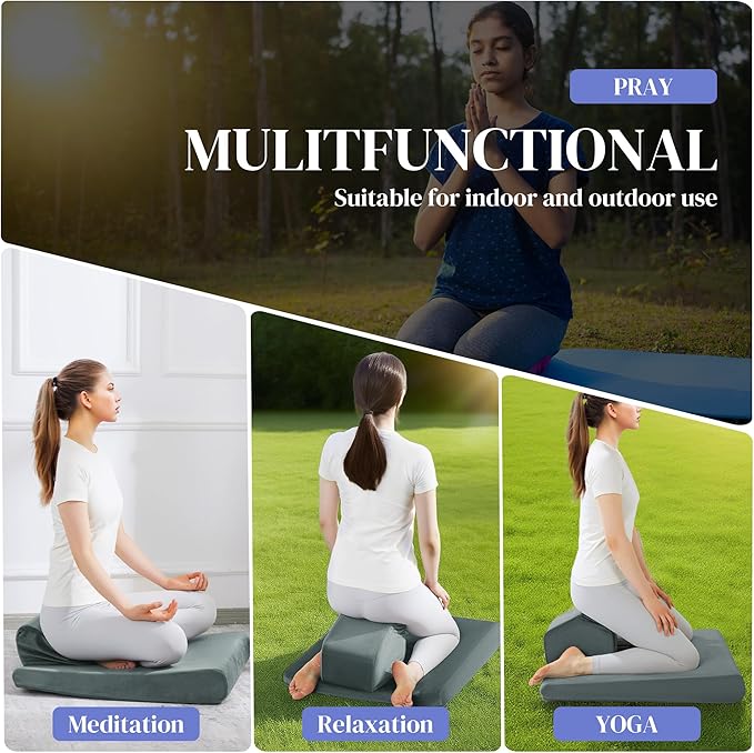 HOMBYS Large Meditation Cushion Foam Meditation Pillows for Sitting on Floor, Yoga Pillow for Adult, Meditation Mat with 2 Knee Cushions and Hip Support-3 Shapes for Different People, Green