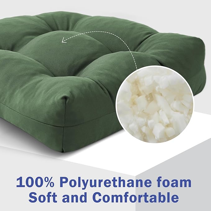 IPYNBAP Outdoor Chair Cushions Set of 4, Patio Chair Cushions with Ties, 19x19+5” Tufted Outdoor Seat Cushions, Waterproof Patio Furniture Cushions, Outdoor Dining Chair Pads, Forest Green