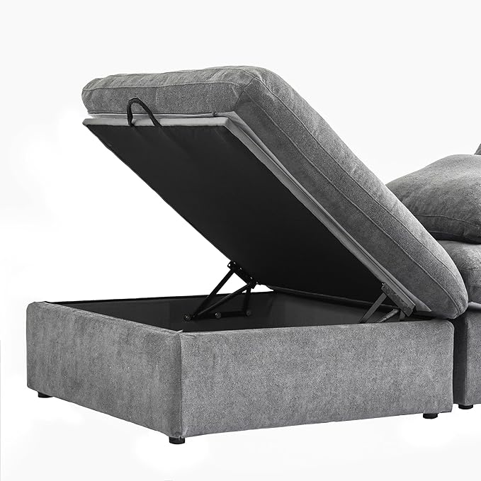 WJShome 120.45" Cloud Modular Sectional Sofa with Storage Ottoman, L Shaped Minimalist Convertible Couch Deep Seat Sofa for Living Room Sofa Sets (Light Grey, 3 Seater+1 Ottoman)