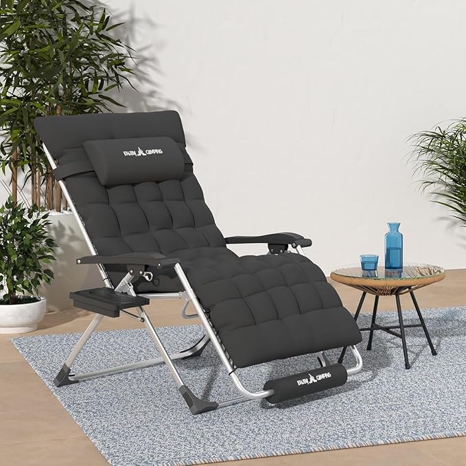 Amopatio Oversized Folding Zero Gravity Chair with Cushion for Indoor & Outdoor, XL Heavy Duty Patio Reclining Lounge Chairs with Tray/Footrest/Headrest