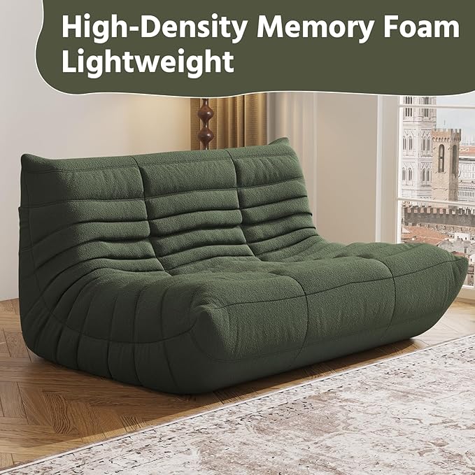 Bean Bag Chair, Fireside Chair, Large Bean Bag Chair for Adults, Bean Bag Chairs for Teens with High-Resilience Foam, Non-Slip Base Floor Lounge Sofa,Living Room (Green, Loveseat)