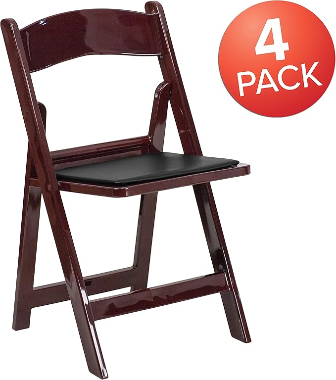 EMMA + OLIVER Folding Chair - Red Mahogany Resin – 4 Pack 800LB Weight Capacity Comfortable Event Chair - Light Weight Folding Chair