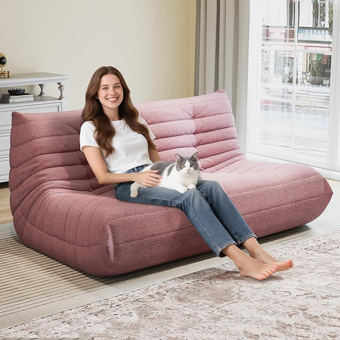 Selyteramy 3 Seat Oversized Bean Bag Chairs for Adults, Memory Foam Fireside Beanbag Couch, Comfy Bean Bag Lounger Lazy Sofa for Living Room, Bedroom, Playroom, Pink
