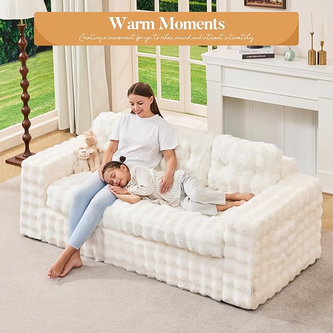 Hobestluk 3-Seater Sofa Boneless Couch with Tufted Button Design 2 in 1 Comfy Cloud Couch Oversized Sofa for Living Room Bedroom Apartment or Office (White, 3 Seater)