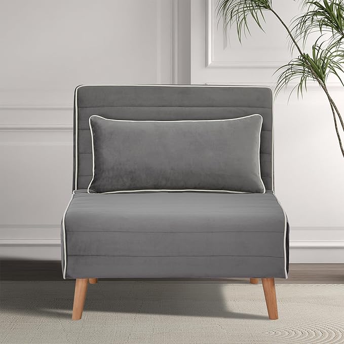 CITTANEO 32" Convertible Sleeper Chair, 3-in-1 Folding Sleeper Chair with Pillow, 3-Position Adjustable Backrest for Living Room, Bedroom, Office, Gray