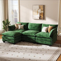 KKL 91.3" Modular Sectional Sofa, L-Shaped 4 Seater Cloud Couch with Ottoman, Chenille Modern Sectional Couches for Living Room, Apartment, Green