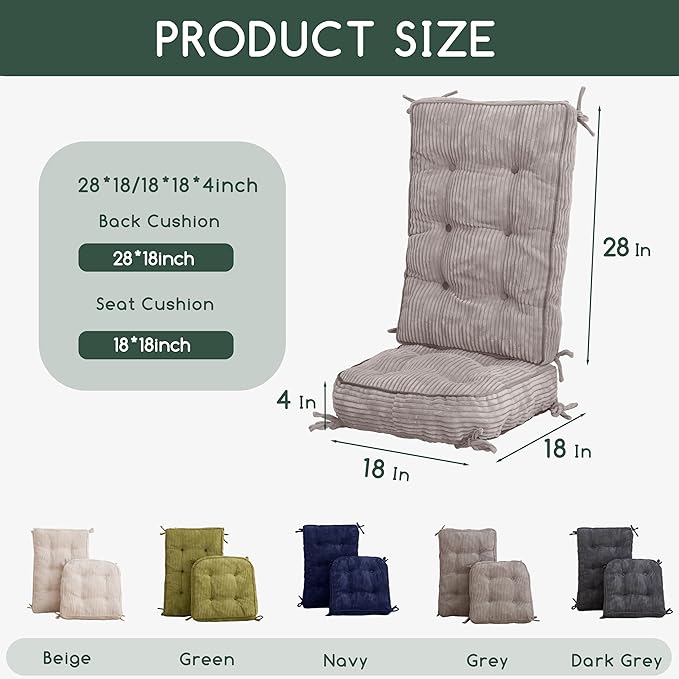 HIGOGOGO Rocking Chair Cushion with Corduroy Cover (Without Chair), 46 x 18 Inch Supportive Cushion, Overstuffed Chair Cushion,Grey
