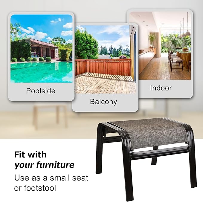 Deguifei Patio Outdoor Ottoman Footstools Assembled Aluminum Footrest Side Table Small Chairs Patio Ottoman 2 Set Brown
