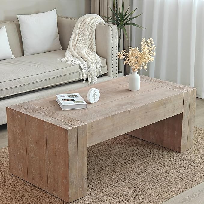 49" Rustic Wood Coffee Table,Modern Farmhouse Rectangular Table for Living Room