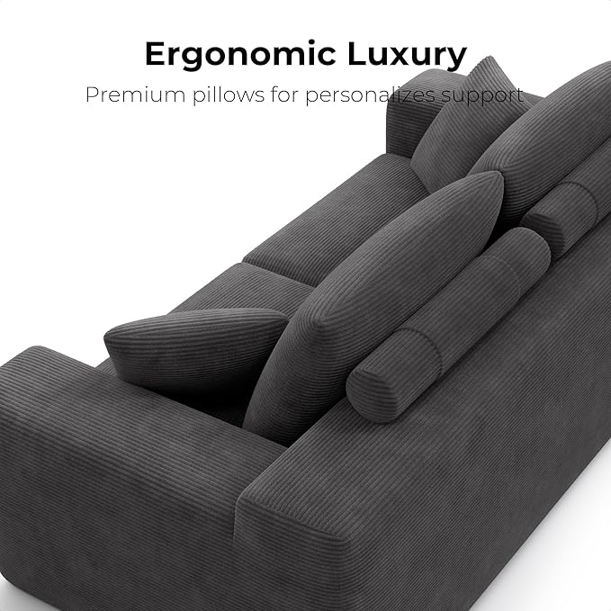 LIKIMIO 78" Loveseat Sofa in a Box, Cloud Boneless Couch with Comfy Deep Seat, No Assembly Required, Modern Upholstered Corduroy Sofa for Living Room, Apartment, Home Office, Dark Grey