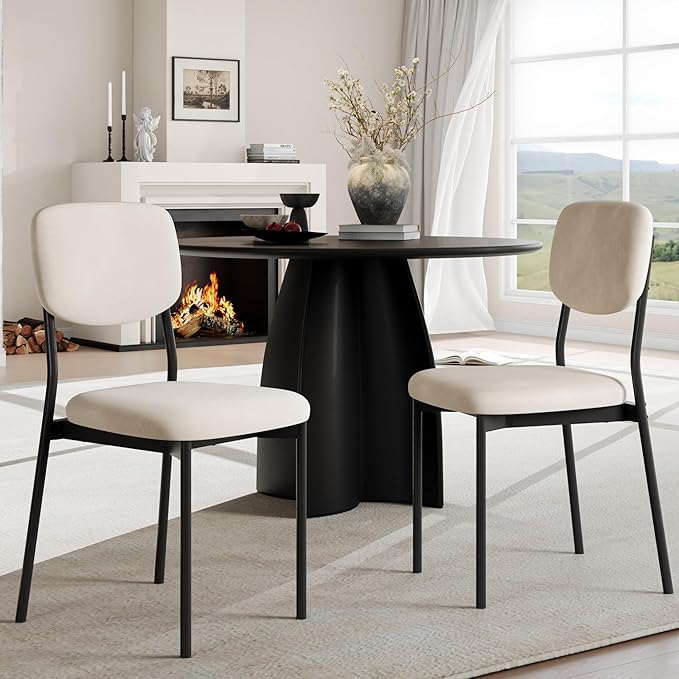 Einhomn Upholstered Dining Chairs Set of 6, Stackable Modern Dining Room Chairs, Kitchen Chairs w/Soft Velvet Backrest & Sturdy Metal Legs for Restaurant, Living Room, Cream Beige