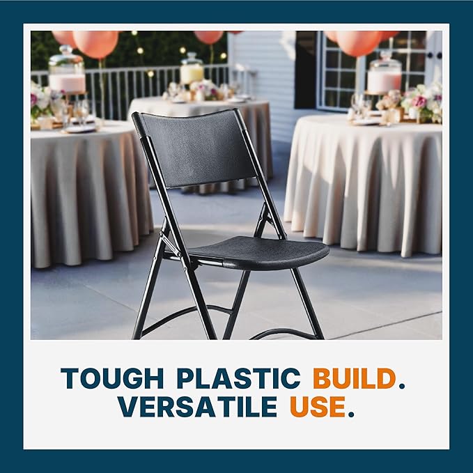 OEF Furnishings OEF600 Series High Back Folding Chairs, Blow-Molded Polyethylene Commercial-Grade Seating for Indoor and Outdoor Use, 500 lb Weight Capacity, 4-Pack (Black)