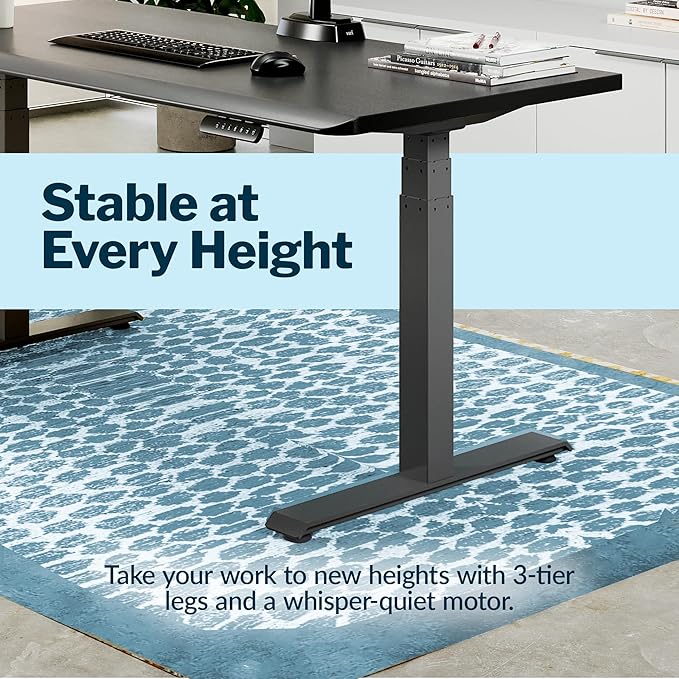 Vari ComfortEdge 60x30 Inch Adjustable Electric Standing Desk – Sit Stand VariDesk with Memory Presets, Sloped Edge, 200 LB Capacity + Tool-Free Assembly (Black)