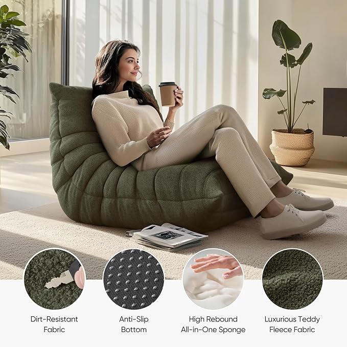 cebihy Compressed Bean Bag Chairs for BeanBag Chair Sofa Fireside Togo Sofa Big Lazy Lounge Chairs for Living Room Bedroom Dorm Office,Green