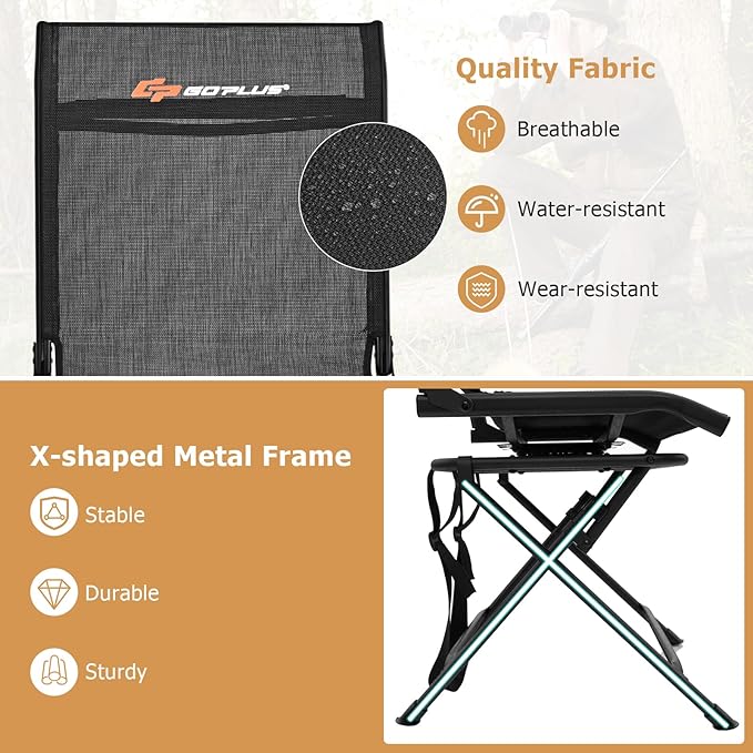 Goplus Hunting Chair, 360° Swivel Hunting Blind Chair with Carrying Strap, 330LBS Capacity, Folding Silent Deer Hunting Chair, Portable Ground Blind Chair for Fishing Camping, No Assembly