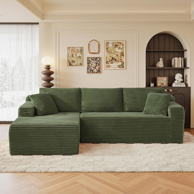 105" Sectional Couches for Living Room Cloud Couch Sofa with L-Shape Upholstered Boneless Couchs Modern Modular Sectional Couch with Chaise (Green, 105" W+Left Facing Chaise+2Seaters)