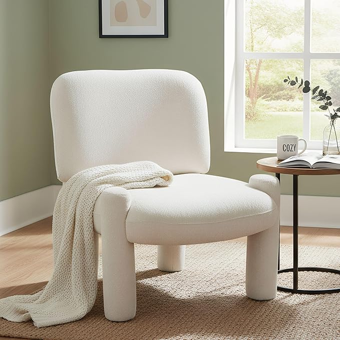 Wahson Modern Beige Accent Chair, Chenille Fabric Upholstered Single Sofa with Padded Back & Solid Wood Legs, Comfy Reading Chair Side Chair for Living Room/Bedroom/Corner, Areless