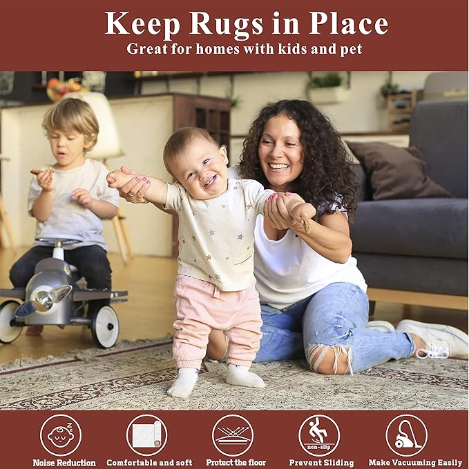 Non-Slip Area Rug Pad 5'x7', 1/3" Thick Dual Surface-Felt+Rubber. Premium Carpet Mat - Safe for All Floors and Finishes, Adds Comfort and Protection, Extra Strong Grip - Many Custom Sizes.