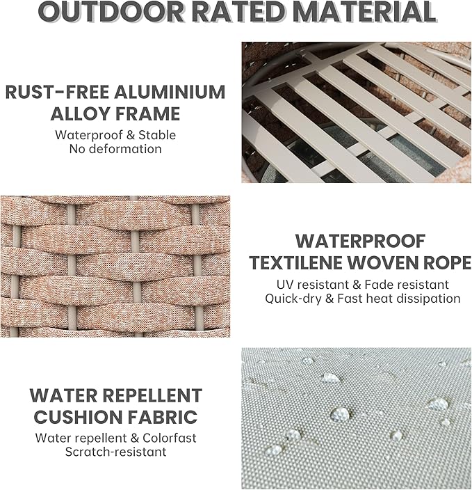 Erotr Aluminum Deck Outdoor Furniture Set: 6 Pieces Rope Patio Conversation Sofa Set - Modern Woven Porch Couch Set Cushioned - No Assembly All Weather for 660lbs Yard Garden Lanai Hotel, Terracotta