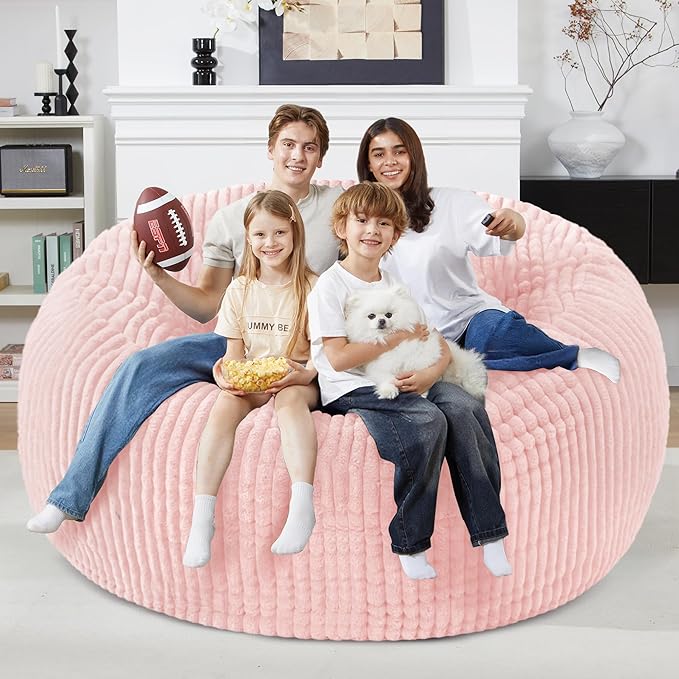 Homguava 6 FT Bean Bag Chair,6' Big Bean Bag,Giant Bean Bag Chairs for Adults with Memory Foam Filled,Comfy Large Beanbag Chairs Soft Bean Bag Sofa with Dutch Corded Plush Cover-Soft Pink