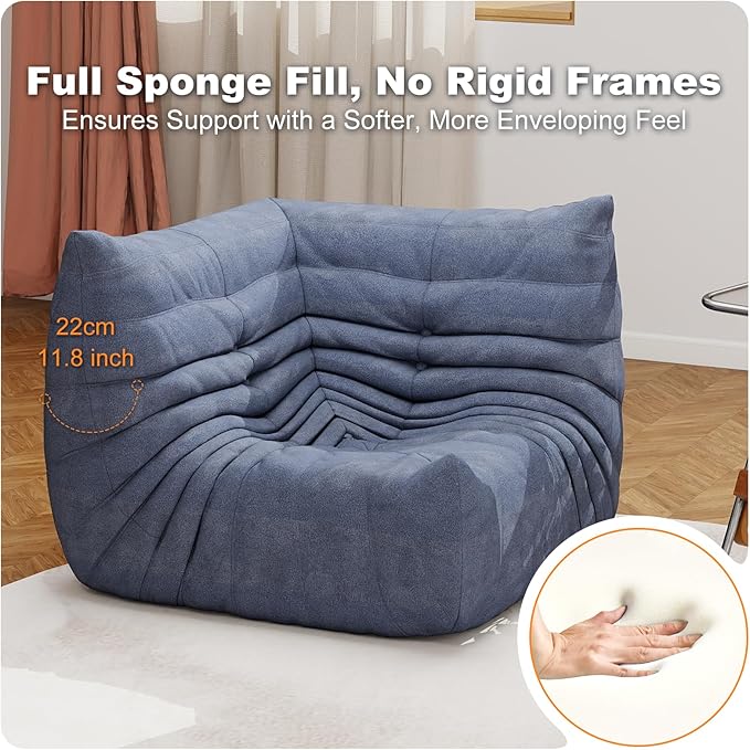 Full Foam Corner Chair – Comfortable Floor Couch for Adults, Waterproof Upholstery, Armless Fireside Lounge Chair for Living Room, Apartment, or Office (Grey)