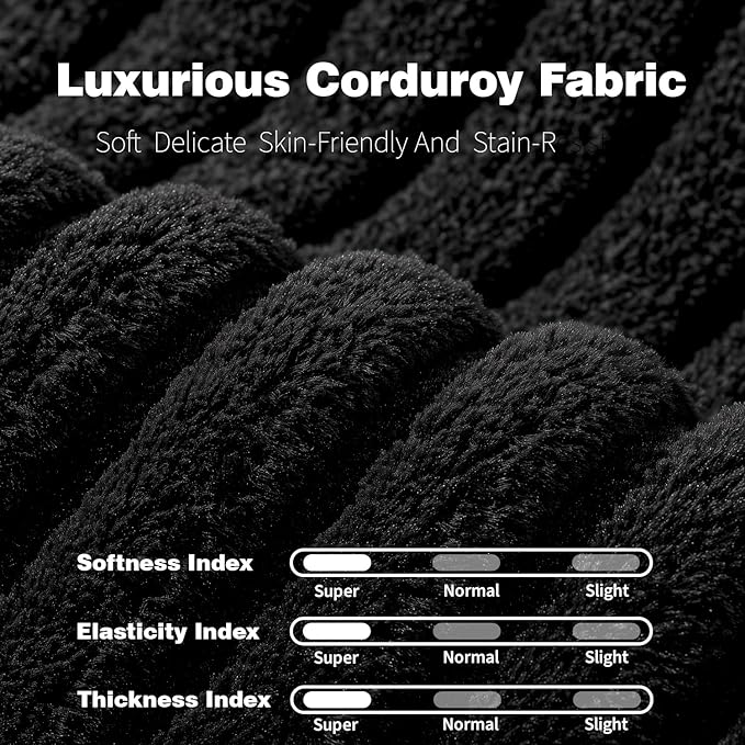 ZIGHTH 108" Plush Corduroy L Shaped Sectional Cloud Sofa Couch with Ottoman, Soft Deep Seat Modular Sectional Couches for Living Room,No Assembly. Black