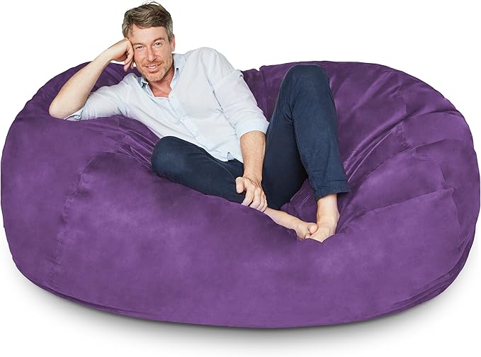 Lumaland Luxurious Giant 6ft Bean Bag Chair with Microsuede Cover - Ultra Soft, Foam Filling, Washable XL Bean Bag Sofa for Kids, Teenagers, Adults - Sack Chair for Dorm, Family Room - Purple