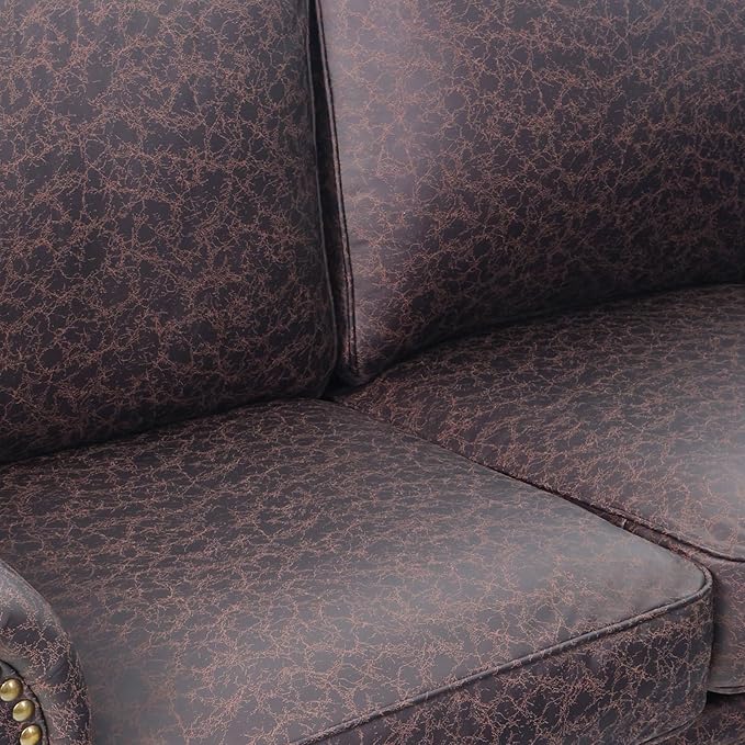 Couchus Living Room Furniture Sets,Sofa Sets and Couch Sets for Living Room,Mid-Century Vintage Sofa Couches with Rivet Design (Brown, Single+Loveseat)