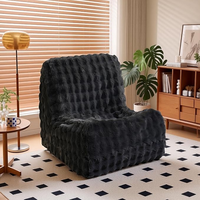 Bean Bag Chair for Adults, Lovely Bean Bag Chair with Plush Faux Fur, Lazy Floor Sofa, Comfy Reading Nook Chairs, Couch Single Sofa for Living Room Bedroom Office (Dark Grey)