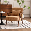 Mid-Century Modern Accent Chair with Solid Wood Frame，Upholstered Chenille Living Room Arm Chairs with Pillow for Bedroom, Living Room, Reading Room, Balcony, Brown