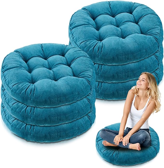 Jerify Floor Pillow Cushions 22 x 22 Inch Round Square Large Meditation Floor Pillow for Classroom Adult Meditation Picnic Party Cushion for Seating Gift Christmas(Round,Aquamarine,6 Pcs)