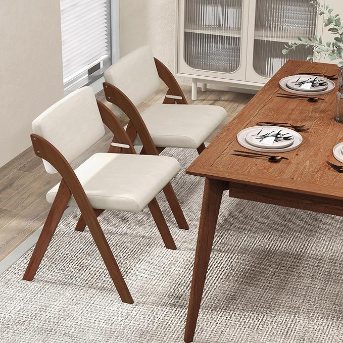 GOFLAME Folding Dining Chairs Set of 4, Upholstered Kitchen Chairs with Padded Seat & Backrest, Modern Side Chairs with Rubber Wood Legs for Home Office Events, Wedding, No Assembly Needed, Walnut