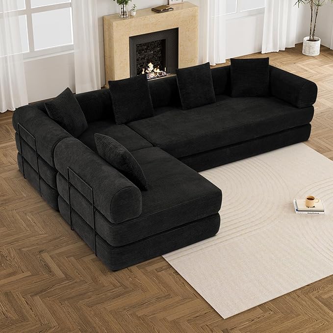 DAMAIFROM 157" Modular Sectional Loveseat Sofa Cloud Boneless Couch, Modern Sleeper Sofa for Customizable Living Spaces, Cozy Modular Couch for Indoor Room, No Assembly Required, Black