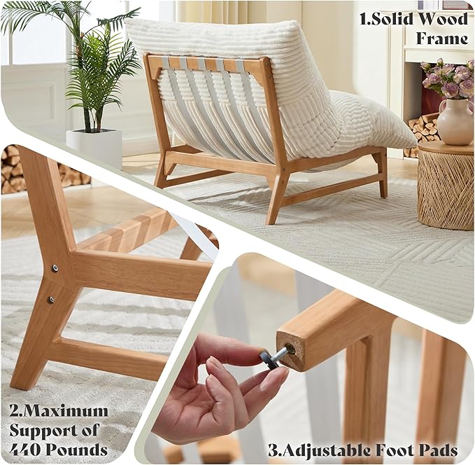 AMERLIFE 46" Oversized Sofa Chair, Modern Accent Chair, Sofa Style Bean Bag with Plush Cushion, Lazy Lounge for Living Room, Corduroy White