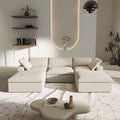 U-Shaped Cloud Sectional Couch, Khaki Modular Sectional Sofa, Modern Comfy Cloud Sofa with Storage Ottomans, Covers Removable, Convertible Sleeper Couch for Living Room Apartment (Linen Fabric)