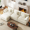 WorthFurni 111.4” Cloud Couch, Modular Sectional Sofa with Ottoman, Comfy Modern 3-Seater Couches with Pillows & Upholstered Deep Seat Cushion for Apartment Living Room Bedroom （Beige）