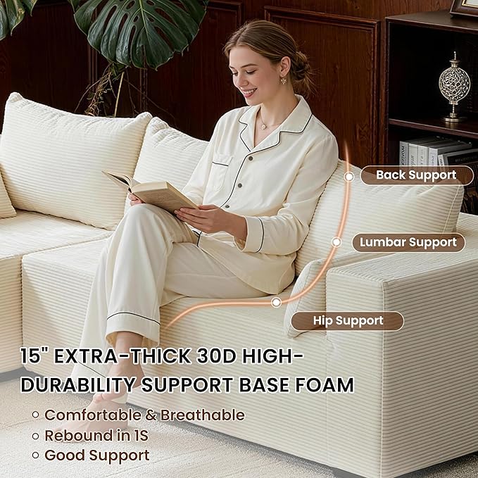 106" Cloud Sectional Boneless Couches for Living Room, Modular L Shaped Couch with Deep Seat Oversized Left Facing Chaise, Memory Foam Compressed Spineless 3 Seater Sofa for Bedroom Apartment, Beige