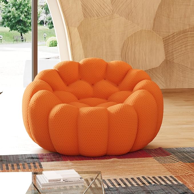 JACH Oversized Bubble Couch Chair, 49.21'' Modern Lazy Floor Sofa, Upholstered Mesh Fabric Bubble Sofa, 3D Honeycomb Shape Curved Couch for Living Room, Office, Apartment, Small Space (Orange)