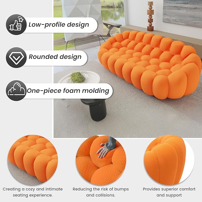 WJShome Modular Sectional Sofa,Bubble Couch Set,1 Seater+ Ottoman,Modern Upholstered Bean Bag Sofa Couch Mesh Fabric Lazy Floor Chair Living Roon Sets (Orange)