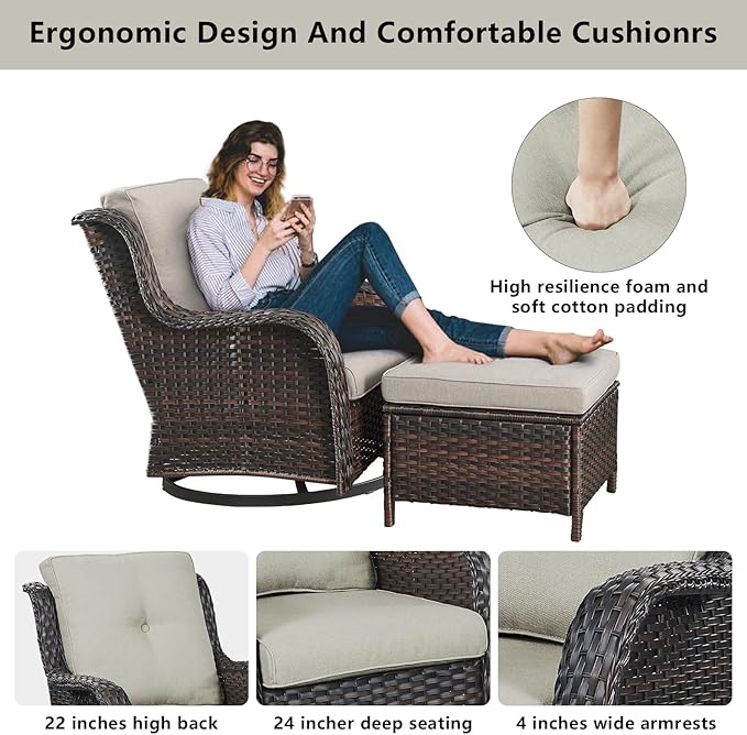 Belord Wicker Patio Furniture Sets - 13 Piece Outdoor Rattan Furniture Conversation Sets with 4 Swivel Rocker Chairs, 2 Rattan Sofas, Wicker Ottomans and Coffee Table, Brown/Beige