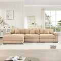 KEIKI 130" L-Shaped Oversized Corduroy Modular Cloud Sectional Sofa with 1 Ottoman, High-Density Foam Cushion, Extra-Thick Armrest, 3-Seater Fluffy Corner Couch with 9 Pillow, for Living Room, Camel