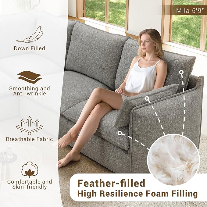Forest aesthetics Cloud Modular Sectional,Middle Waterproof High Backrest Sectional Sofas,Down Filled Modular Couch with Removable Washable Cover for Living Room,Dark Gray